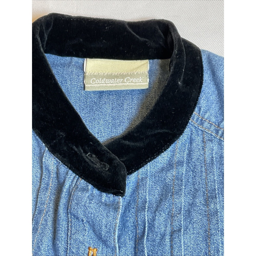 Coldwater Creek Denim Shirt Jacket Size Large Velvet Cuffs Size Large A line - Picture 5 of 8